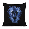 Blue Flaming Skull Print Pillow Cover