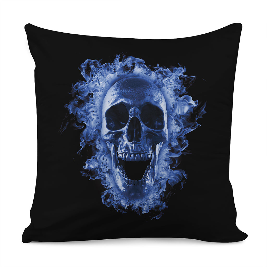 Blue Flaming Skull Print Pillow Cover