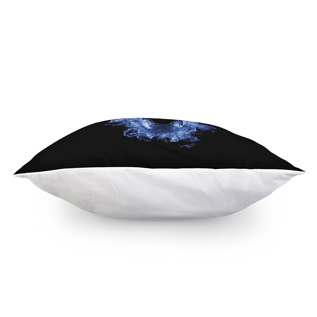 Blue Flaming Skull Print Pillow Cover