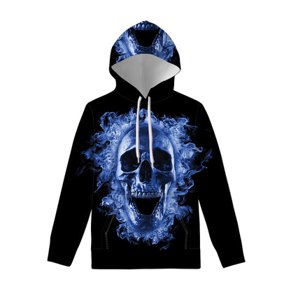 Blue Flaming Skull Print Pullover Hoodie