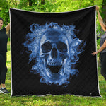 Blue Flaming Skull Print Quilt