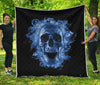 Blue Flaming Skull Print Quilt