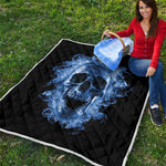 Blue Flaming Skull Print Quilt