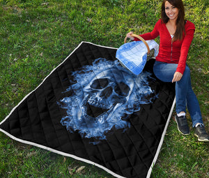 Blue Flaming Skull Print Quilt