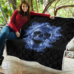 Blue Flaming Skull Print Quilt