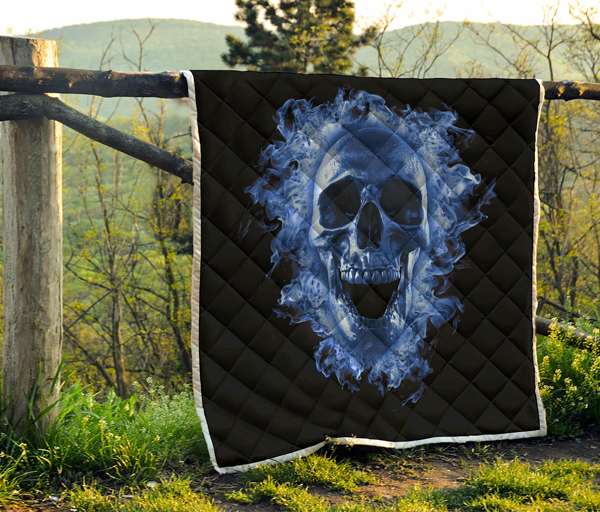 Blue Flaming Skull Print Quilt