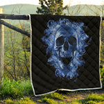 Blue Flaming Skull Print Quilt