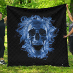 Blue Flaming Skull Print Quilt