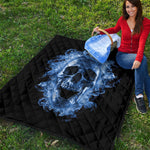 Blue Flaming Skull Print Quilt