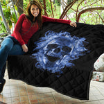 Blue Flaming Skull Print Quilt