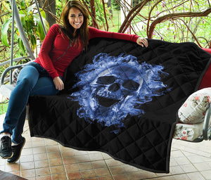 Blue Flaming Skull Print Quilt