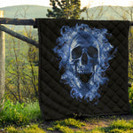 Blue Flaming Skull Print Quilt