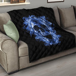 Blue Flaming Skull Print Quilt