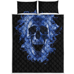 Blue Flaming Skull Print Quilt Bed Set