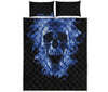 Blue Flaming Skull Print Quilt Bed Set