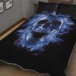 Blue Flaming Skull Print Quilt Bed Set