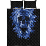 Blue Flaming Skull Print Quilt Bed Set