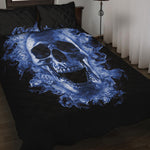 Blue Flaming Skull Print Quilt Bed Set