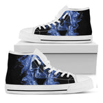 Blue Flaming Skull Print White High Top Shoes