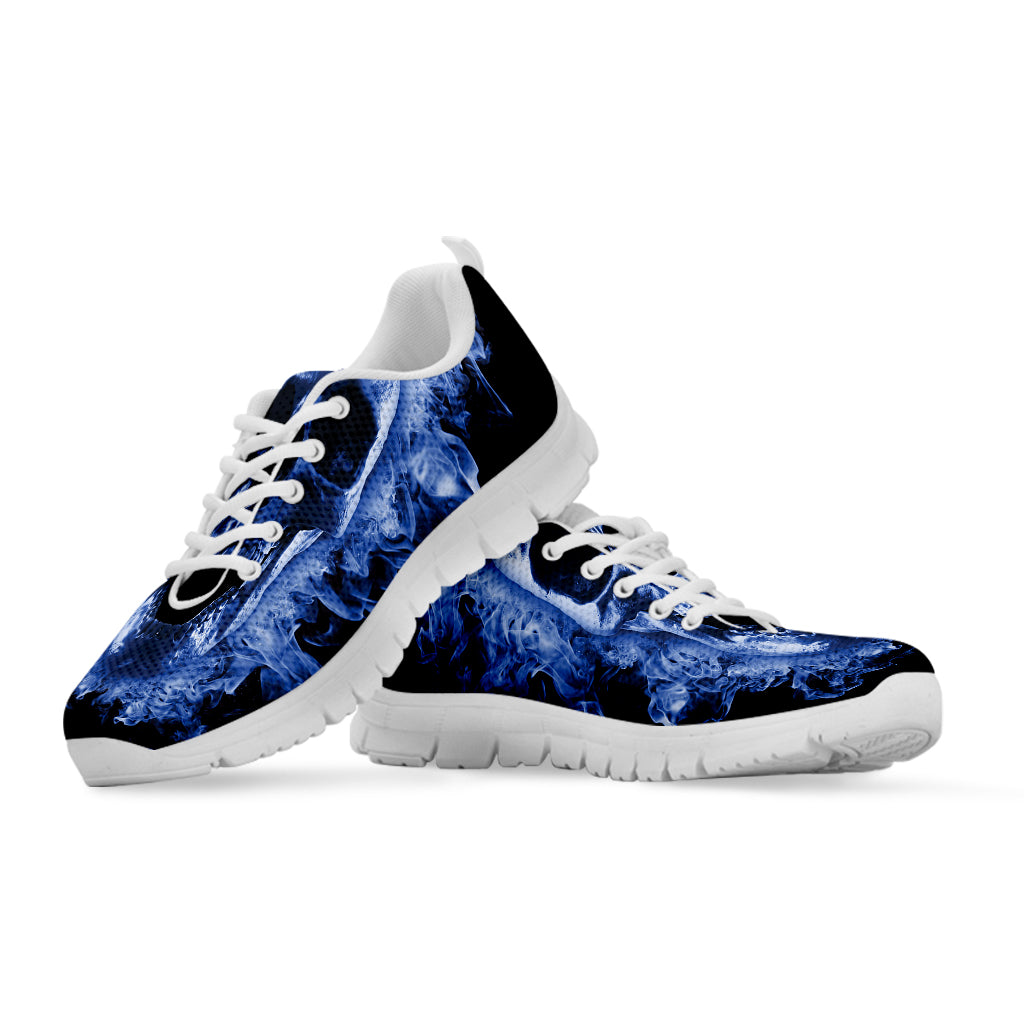 Blue Flaming Skull Print White Sneakers