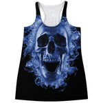 Blue Flaming Skull Print Women's Racerback Tank Top