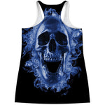Blue Flaming Skull Print Women's Racerback Tank Top