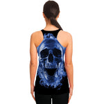 Blue Flaming Skull Print Women's Racerback Tank Top