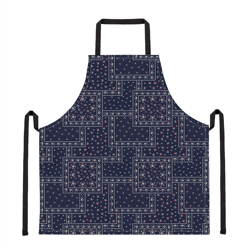 Blue Floral Patchwork Pattern Print Apron