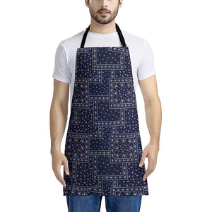 Blue Floral Patchwork Pattern Print Apron