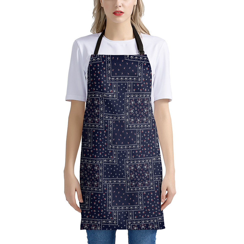 Blue Floral Patchwork Pattern Print Apron