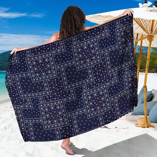 Blue Floral Patchwork Pattern Print Beach Sarong Wrap