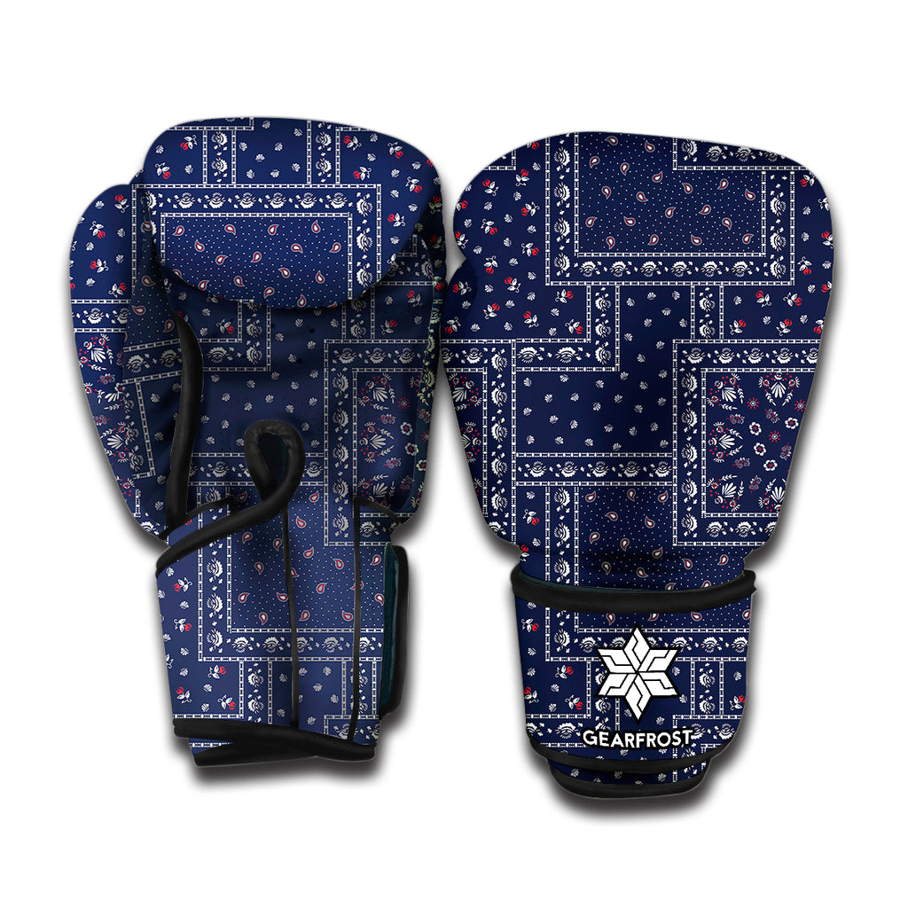 Blue Floral Patchwork Pattern Print Boxing Gloves