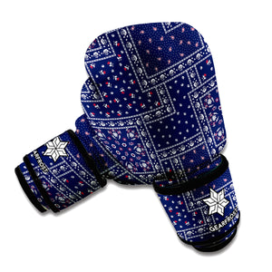 Blue Floral Patchwork Pattern Print Boxing Gloves