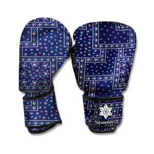 Blue Floral Patchwork Pattern Print Boxing Gloves