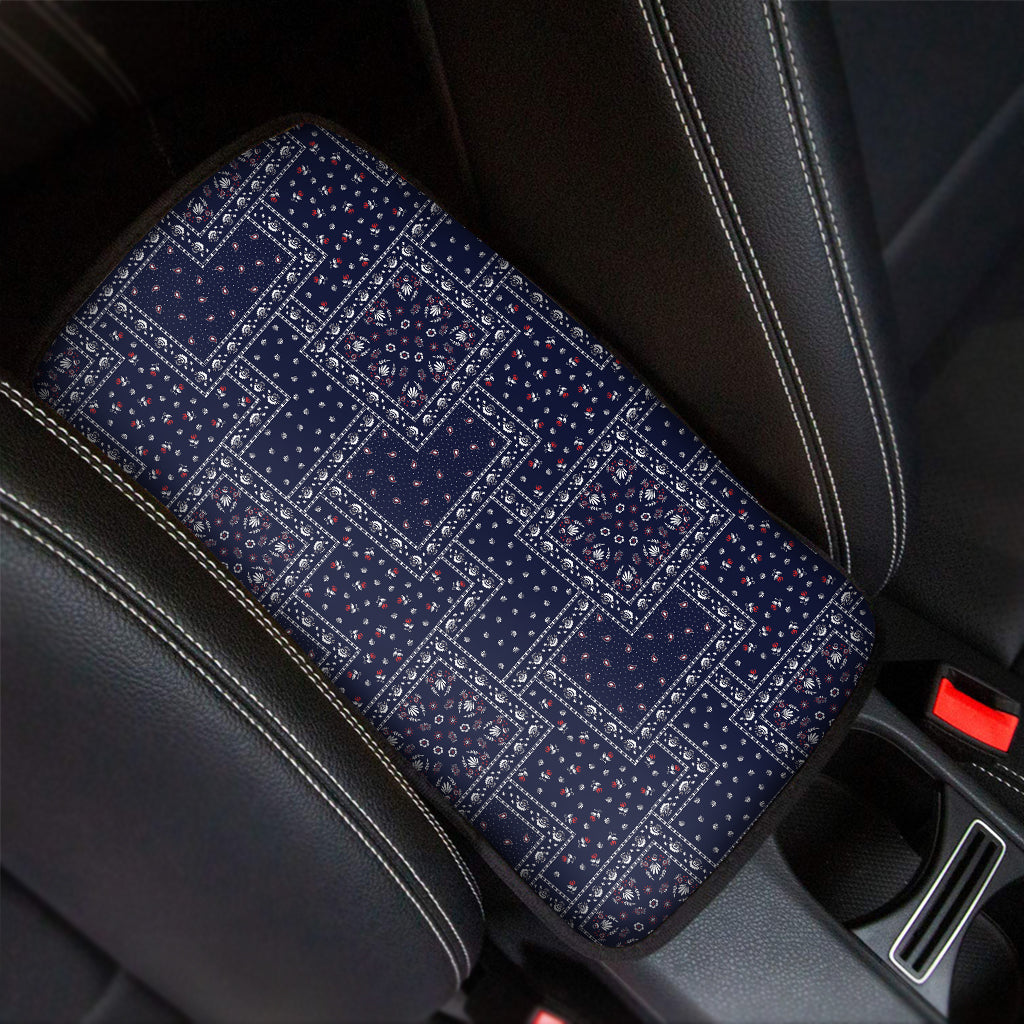 Blue Floral Patchwork Pattern Print Car Center Console Cover