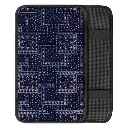 Blue Floral Patchwork Pattern Print Car Center Console Cover