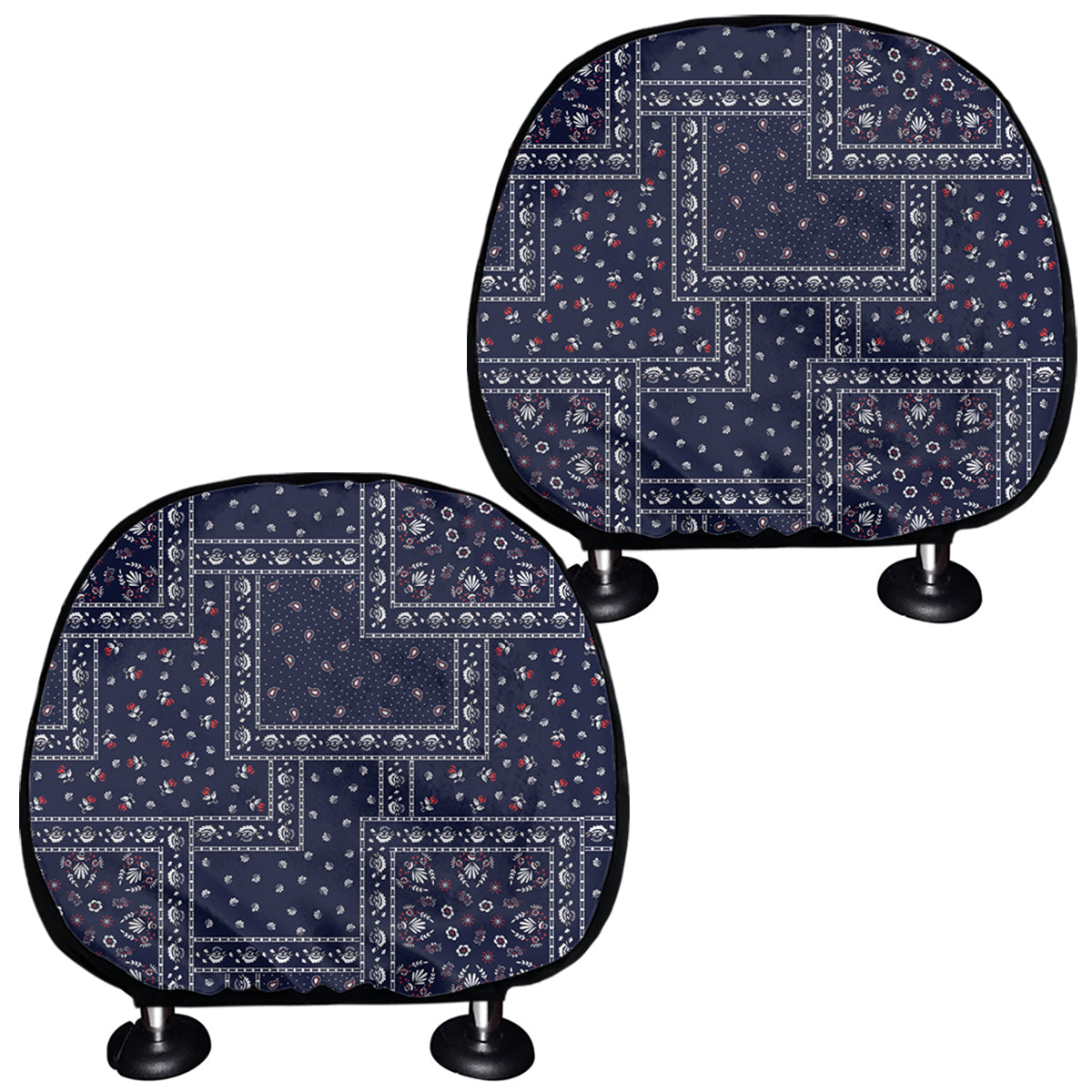 Blue Floral Patchwork Pattern Print Car Headrest Covers