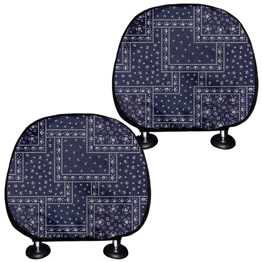 Blue Floral Patchwork Pattern Print Car Headrest Covers