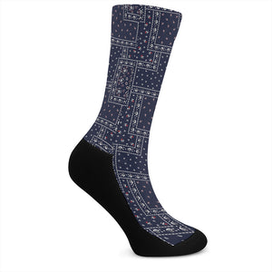 Blue Floral Patchwork Pattern Print Crew Socks