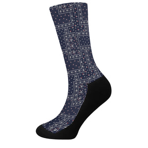 Blue Floral Patchwork Pattern Print Crew Socks