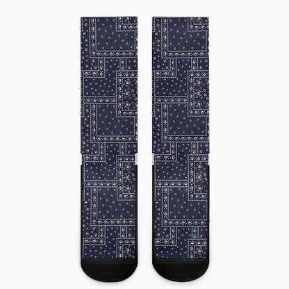 Blue Floral Patchwork Pattern Print Crew Socks