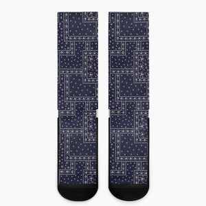 Blue Floral Patchwork Pattern Print Crew Socks