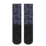 Blue Floral Patchwork Pattern Print Crew Socks