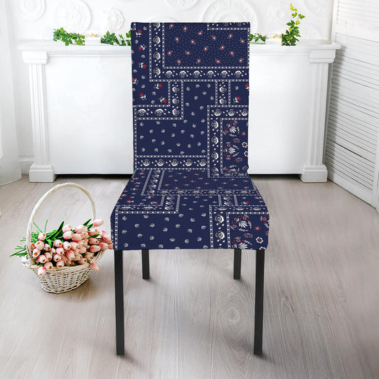 Blue Floral Patchwork Pattern Print Dining Chair Slipcover