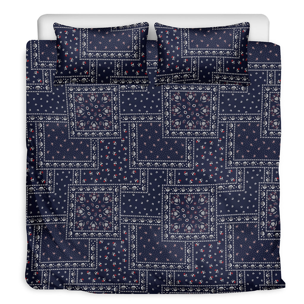 Blue Floral Patchwork Pattern Print Duvet Cover Bedding Set