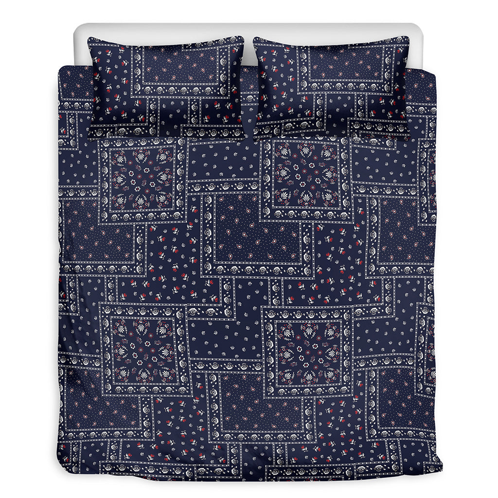 Blue Floral Patchwork Pattern Print Duvet Cover Bedding Set