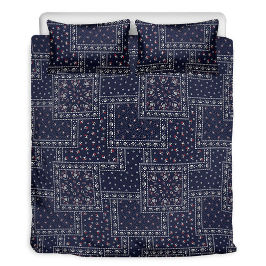 Blue Floral Patchwork Pattern Print Duvet Cover Bedding Set