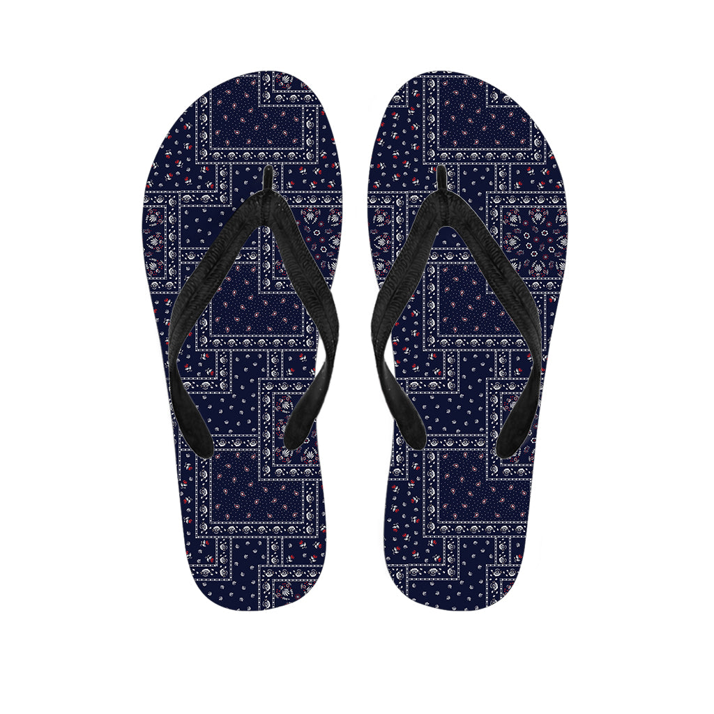 Blue Floral Patchwork Pattern Print Flip Flops