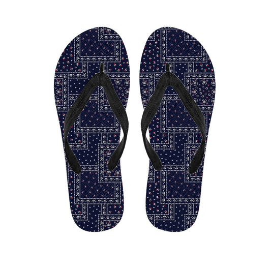 Blue Floral Patchwork Pattern Print Flip Flops