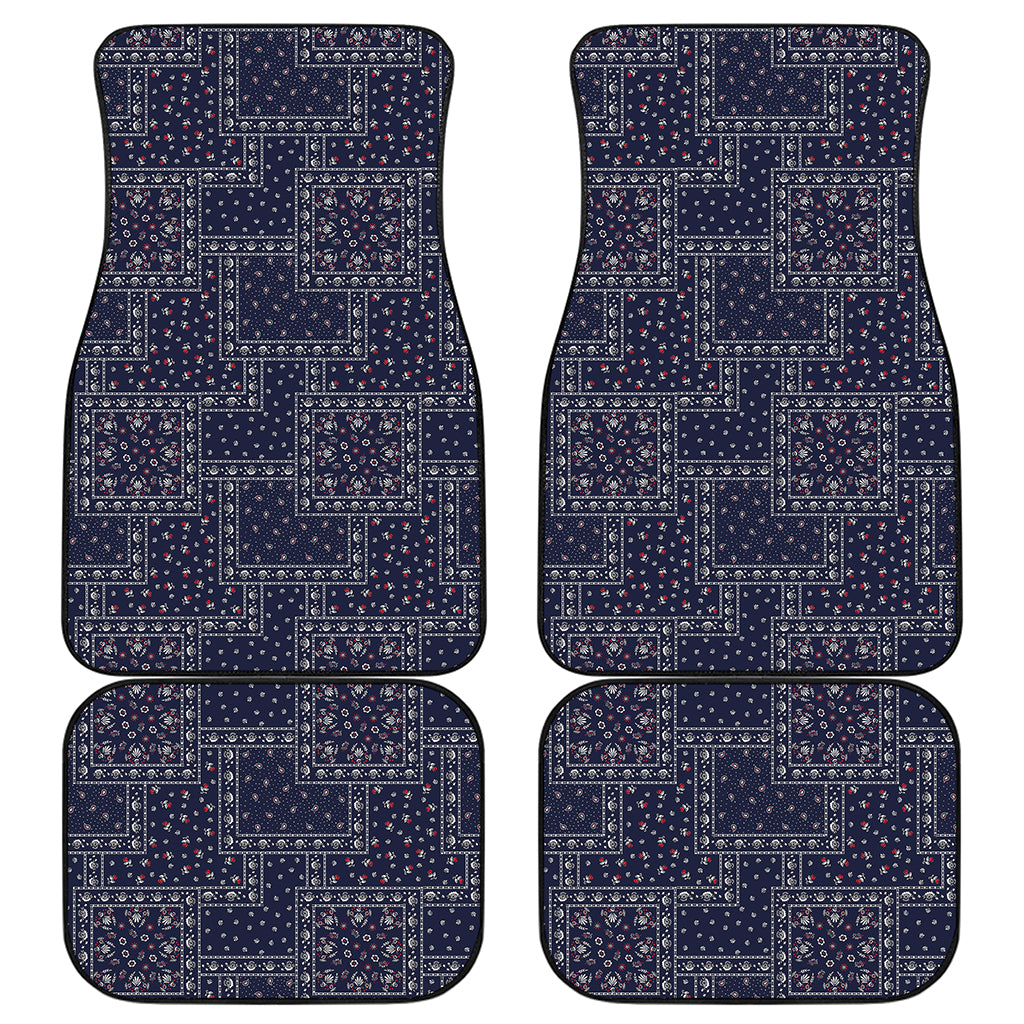 Blue Floral Patchwork Pattern Print Front and Back Car Floor Mats